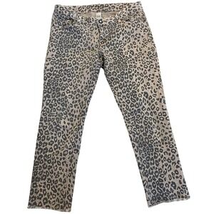 Cache Womens Leopard Print Y2K Denim Cropped Jeans Raw Hem Mid Rise Size 4